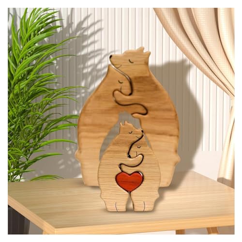 GeRRiT Cadeau for Les mères DIY Puzzle en Bois Ornement Mère et Enfant Ours en Bois for la fête des mères Cadeau Décoration d'intérieur avec Cartes de vœux for la fête des Mois (Color : 3bears)