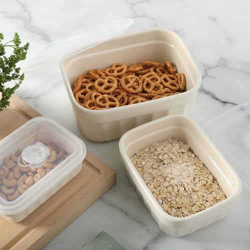Image of Martha Stewart Broadbrook 6 Piece Stoneware Meal Prep Container Set with Lids, Rectangular Food Storage & Bakewar |Oven, Refridgerator, Microwave, Dishwasher Safe