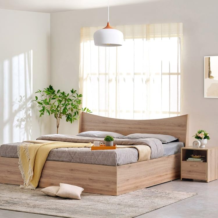 Image of Home Centre Helios Alton Queen Bed |Engineered Wood with Box Storage Queen Bed| (Oak) |1 Year Warranty