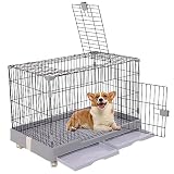 Cat Dog Crate Pet Kennel Steel Wire Small Animal Crate for Rabbit with Drawer Leak-Proof Tray, Doubl