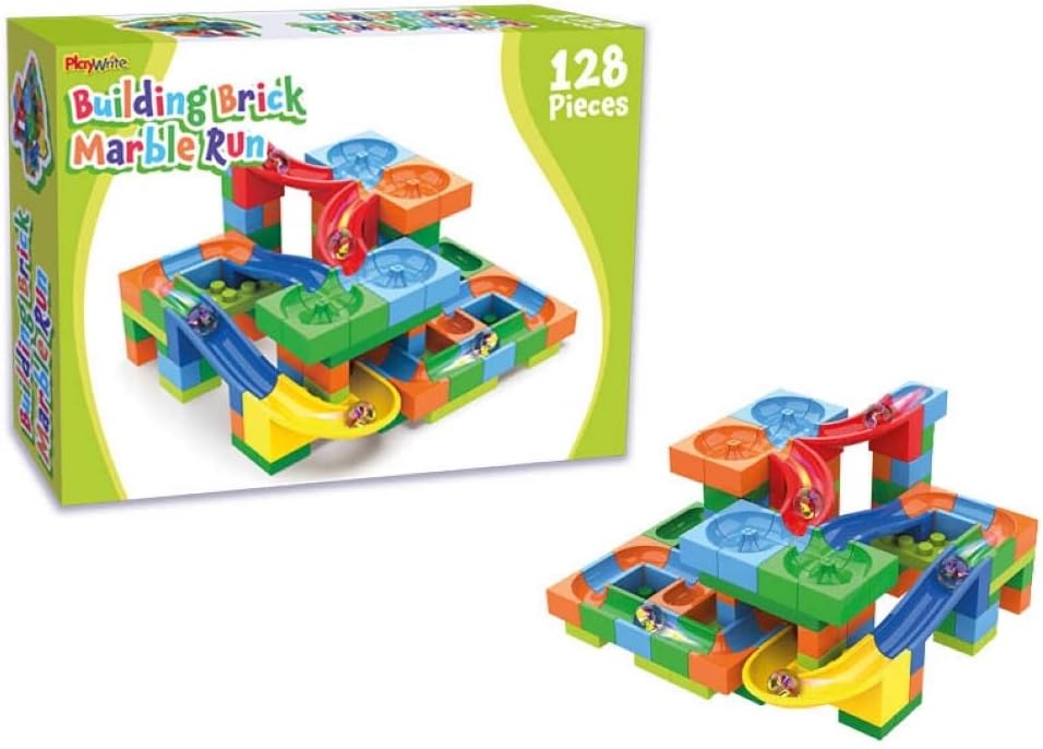 Playwrite TRACK MAZE TOY BRICK 128 PIECE MARBLE RUN INCLUDES 5 MABLES 385-314