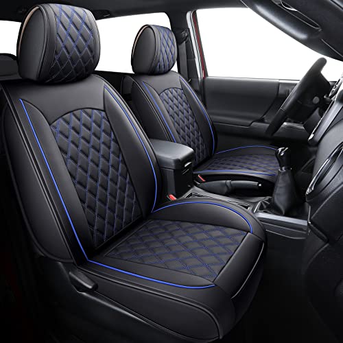 Image of Aierxuan Front Toyota Tacoma Seat Covers Waterproof Leather (Black-Blue)