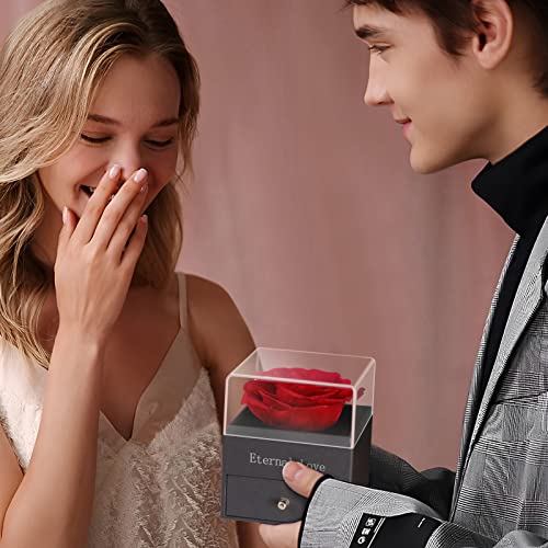 Eeuwigdurende Roos Gift Box met "I LOVE YOU" Necklace in 925 Sterling Silver, Mishukaze Echte Bewaarde Roos Box Gifts voor haar voor Valentijnsdag/Verjaardag/Moederdag/Verjaardag (Rood) - Afbeelding 6