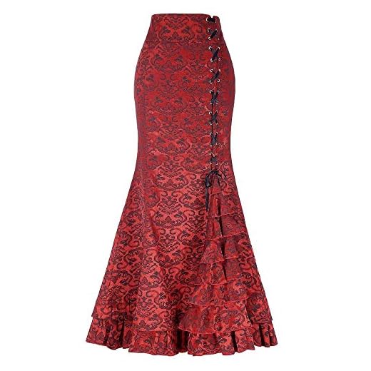 QinMM Mujer Falda de Sirena Retro Estilo Punk Falda Maxi de Cola de Pescado con Volante de Bodycon Largo Vintage