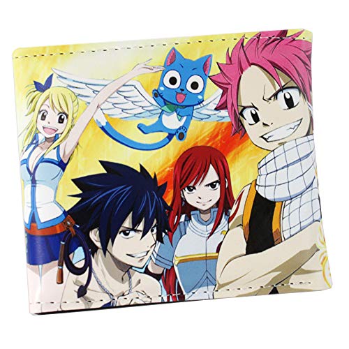 Haililais Fairy Tail Estilo Plegable Monedero Billetera de PU Cuero con Bolsillo para Monedas y Crédito Tarjetas Monederos de Dibujos Animados