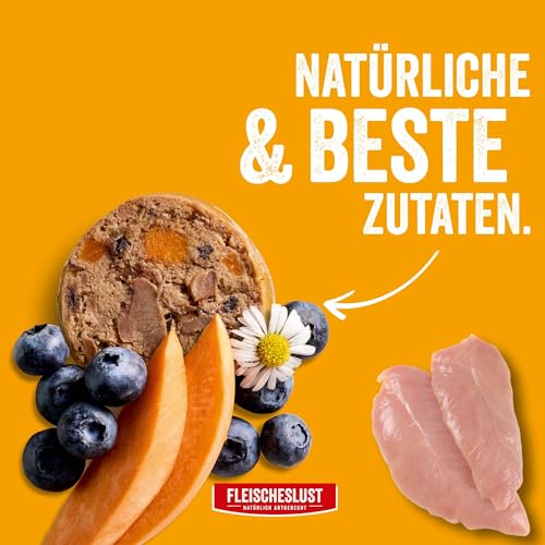 Fleischeslust Hundewurst | Feines Geflügel mit Süßkartoffel, Heidelbeere & Kamille | Futterbox (8x400g) | Nassfutter | schnittfest | getreidefrei | Alleinfuttermittel für Hunde