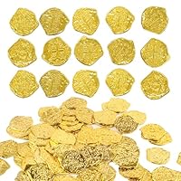 Lufdegim 100 Stück Goldmünzen Piratenschatz Kunststoff Goldmünzen Piratenschatz Piratenparty Dekorationen Goldtaler Schatzsuche Themenveranstaltungen Piraten Kindergeburtstag