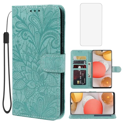 Coque Galaxy A42 5G anti-rayure étui cuir portefeuille avec verre trempé