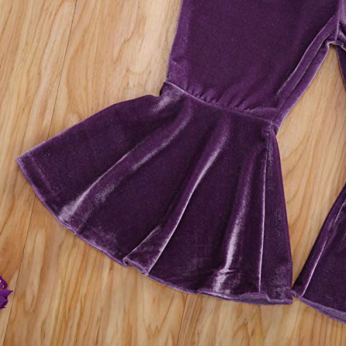 Toddler Bell Bottoms Baby Girls Ruffle Leggings Bell-Bottomed Flare Pants Trousers (E-Purple, 2-3T) - Thumbnail 4