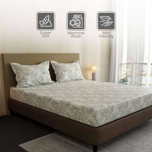 Image of Layers 100% Cotton Bedsheet for Double Size Bed | Lumina Floret Collection | 144 TC Soft & Breathable | Floral Print with 2 Pillow Covers | Wrinkle Free & Colorfast | 3 Piece Bedding Set - White