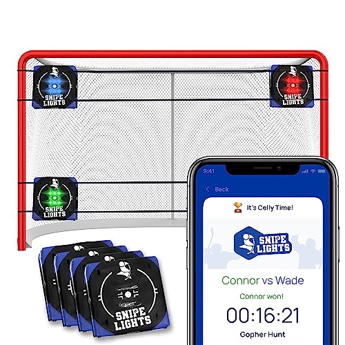 Interactive Gamified Ice Hockey Goal Shooting Targets — A 4-Pack On/Off Ice Youth & Adult Training Set with LED Indicators and Rechargeable Battery — iOS & Android App — Quick Setup, Durable, Portable