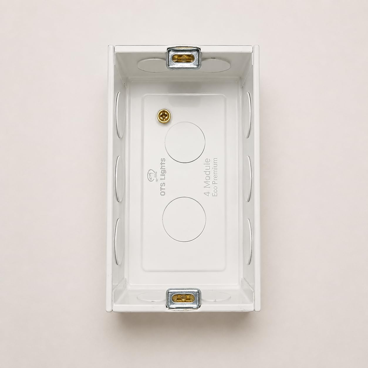 4 Module Eco Premium Mounting Metal Box, White | Surface Mount, Brass Earth Screw, Multiple Knockouts, Metal Clamps, Electrical Wiring Box-image-19