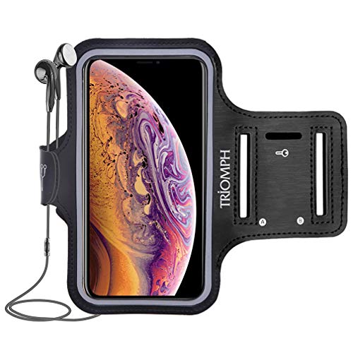 Triomph Phone Armband Sports Armband for iPhone 11 Pro Max, 11, Xs Max, XR, X, 8 Plus, 7 Plus, 6 Plus, iPod Samsung Galaxy S9 Plus with Key Cards Money Holder for Running, Jogging, Hiking Black 6.5''