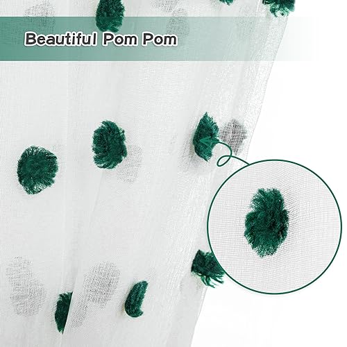 Image of MYSKY HOME Hunter Green Pom Pom Curtain for Kitchen Window 54 Inch 2 Pieces