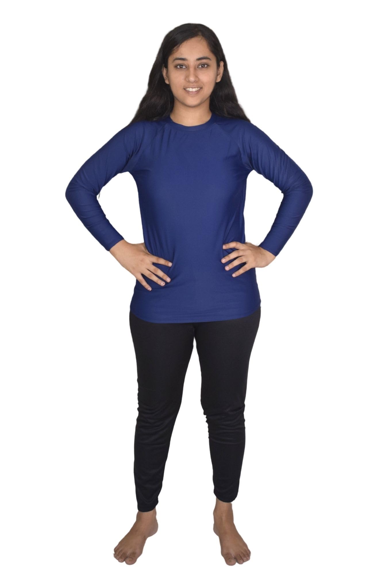 Spandex Regular Fit Compression Long Tights/Swim Leggings with Full Sleeves Tshirt | Adjustable, Quick Drying Leggings for Swimming, WaterParks, Surfing & Other Sports -Navy Blue (3XL)