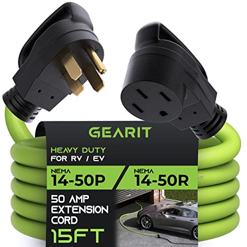 Gearit 50-Amp Extension Cord For Rv And Ev (15 Ft) 4-Prong 250-Volt, Tesla Model 3/S/X/Y, Nema 14-50P To 14-50R 6/3, 8/1 Stw Awg Gauge Outdoor Auto Power Cord - 15 Feet #TOP9