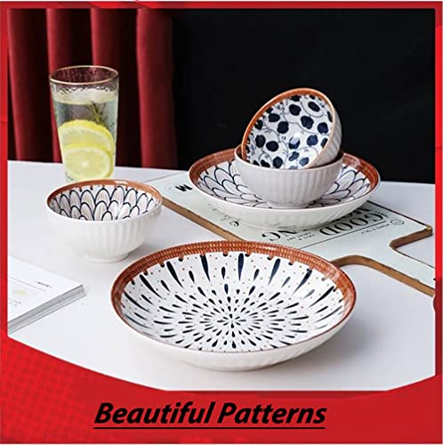 Image of Porcelain Bowls and Plates Dinnerware Set, Japanese Style Set of Bowls and Plate with Gift Box, Assorted Dinner Serving Set for Cereal, Soup, Pasta, Oatmeal, Salad, Rice (4 Bowl + 2 Plate)
