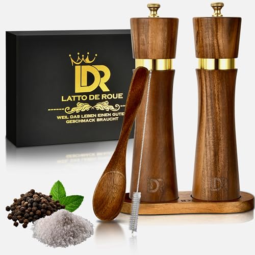 Salz und Pfeffermühle Holz Set mit Keramikmahlwerk | Pfeffermühle & Salzmühle für grobes Salz in Luxus-Geschenkbox | Geschenk zur Hochzeit oder zum Einzug | Hochwertiges Einweihungsgeschenk