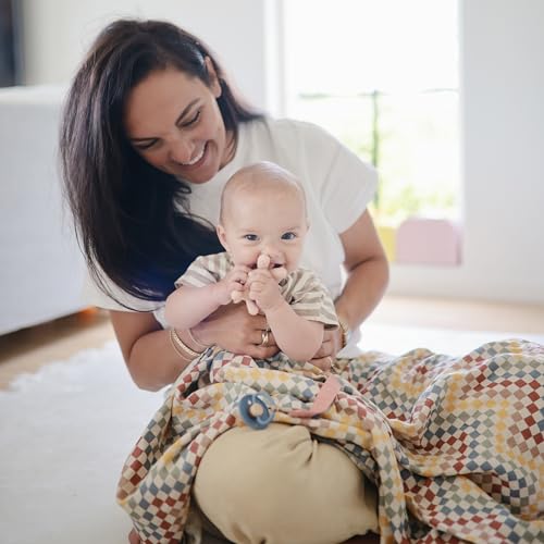 Image of mushie Muslin Baby Swaddle Blanket | 100% Organic Cotton (Retro Check)