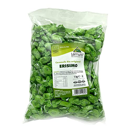 Lemuria - CARAMELLE Biologiche Artigianali all'ERISIMO - Utili al Benessere di Gola e Voce, Senza Glutine e Senza Zucchero - 1 kg