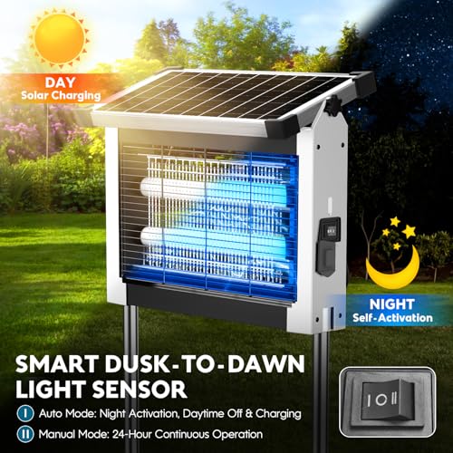 Image of Solar Bug Zapper Outdoor, Mosquito Zapper 4500V Cordless Waterproof | Auto On /Off, Portable Type-C & Solar Powered Bug Zapper, Electric Mosquito Trap Fly Zapper Killer for Patio Backyard Camping
