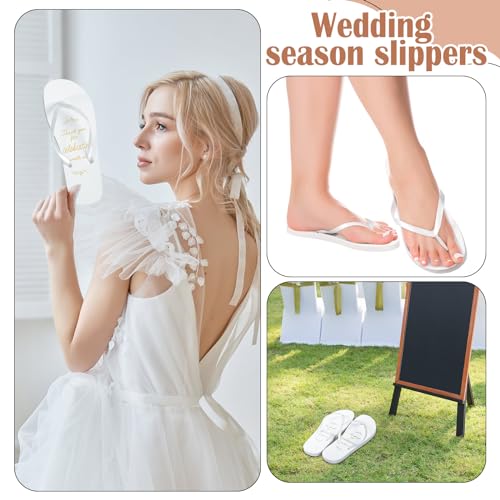 48 Pairs White Gold Wedding Flip Flops for Guests 4 Size Wedding Slippers Bulk Thank You White Sandals Party Favor for Guest Women Men Bridal Shower Game Beach Pool Party Reception Gifts3