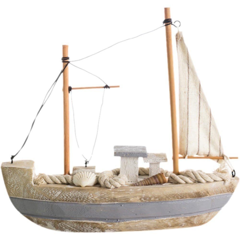 Modèle de bateau à voile en bois rustique pour décoration côtière de maison et bureau