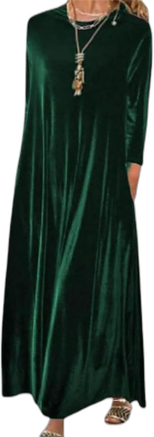 Velvet Long Sleeve Maxi Dress for Women Fall Wedding Guest Cocktail Dresses Loose F...