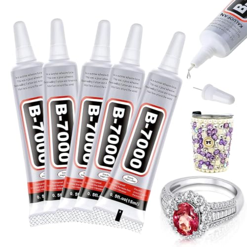 NAWOKEENY 5 Pcs B7000 Glue Clear Rhinestones Glue with Precision Tip Quick Dry Transparent Adhesive Glue for Cell Phone Screen Repair Jewelry Making DIY Craft Nail Art (515ML)