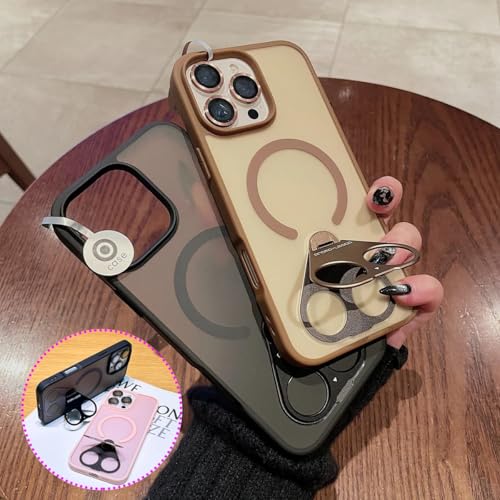 Coque iPhone 15 Pro Max rose avec double anneau magnétique et protection objectif intégrée