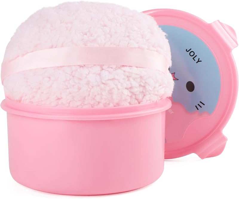 Puff grande para pó JOLY rosa com estojo, 15,24 cm x 15,24 cm x 7,62 cm