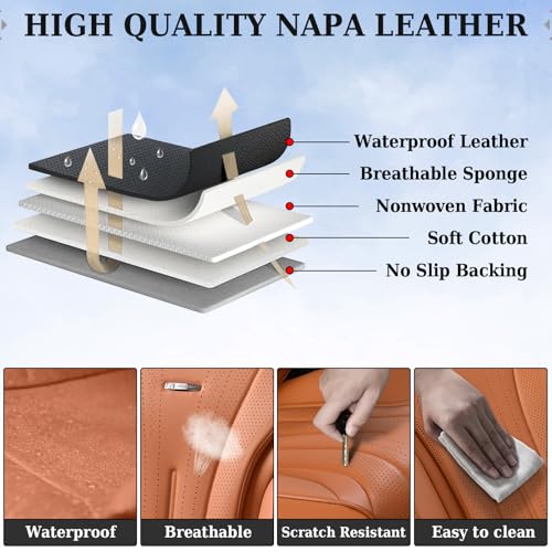 Image of Coverado Brown Seat Covers for Front Seat, Premium Leather Seat Covers for Cars,Waterproof Car Seat Protectors, Car Seat Cushions Universal Seat Covers Fit for Most Cars