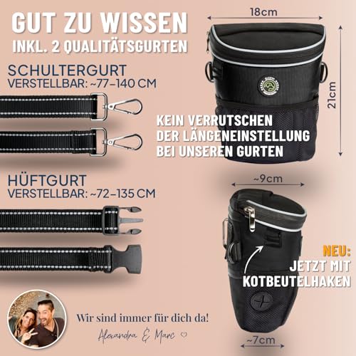 GIZZY® DAS ORIGINAL | Leckerlitasche für Hunde + REGENHAUBE | Leckerlibeutel für Hunde mit praktischer Einhand-Öffnung | Hunde Leckerlitasche für Training & Welpenerziehung | Gassi Tasche Hund [Schw.]