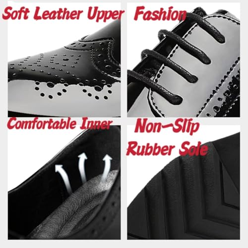 Mens Patent Leather Chunky Heels Dress Oxfords Shoes Round Toe Log Sole Platform Tuxedo Loafers Modern Wingtip Business Formal Church Wedding Derby Shoes3