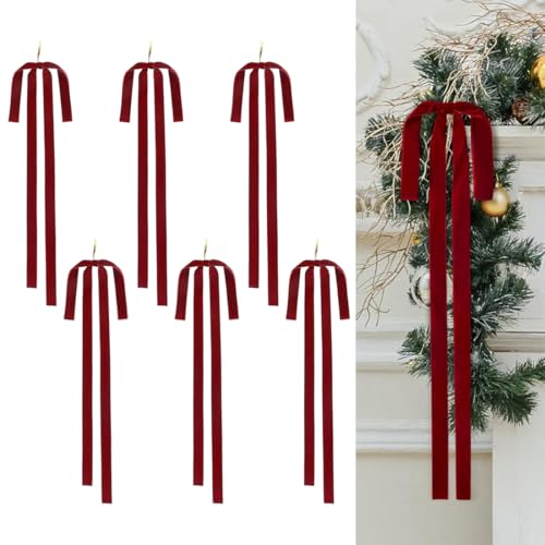 DOKRIN Moños y cintas de navidad,Adornos navideños: Lazos extragrandes burdeos de 25 x 50 cm (6 unidades)