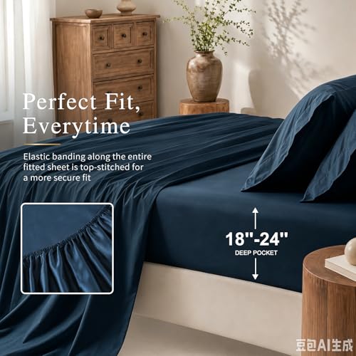 Image of MEISHANG 1000TC Egyptian Cotton Sheets Queen, 18-24 inch Extra Deep Pocket | 1000TC Egyptian Cotton Sheets, Sateen Weave, Ultra Soft & Breathable, OEKO-TEX Certified