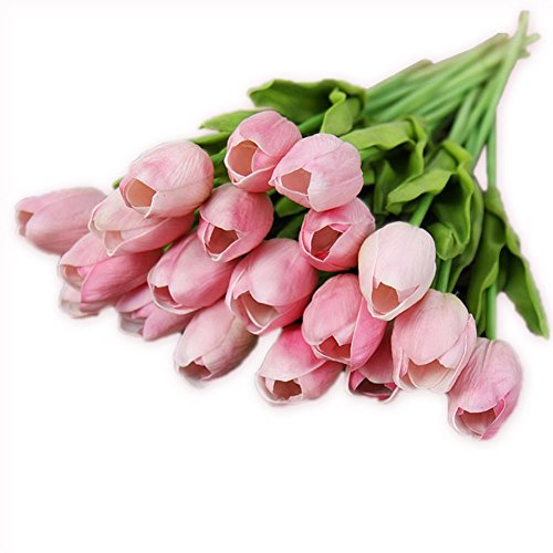 10 Stück JUYUAN-EU Tulpe künstliche Blumen mit Blätter Dekoriere Kunstblumen Latex Real Touch Bridal Wedding Bouquet Home Decor (10 Stk.Rosa)