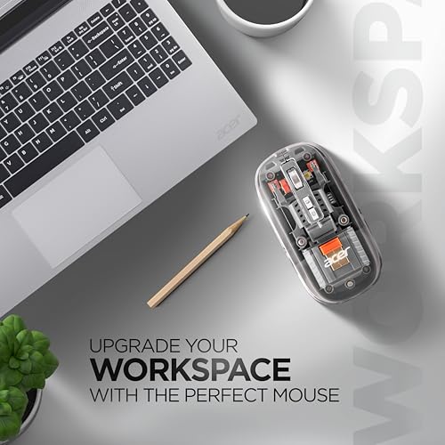 Image of acer Clearview Transparent Wireless Mouse with Triple-Mode Connectivity, Silent Click Tech, Metal Scroll Wheel,1600 DPI Optical Sensor, USB-C Charging, Compatible Windows, MacOS, iOS, Android-Grey