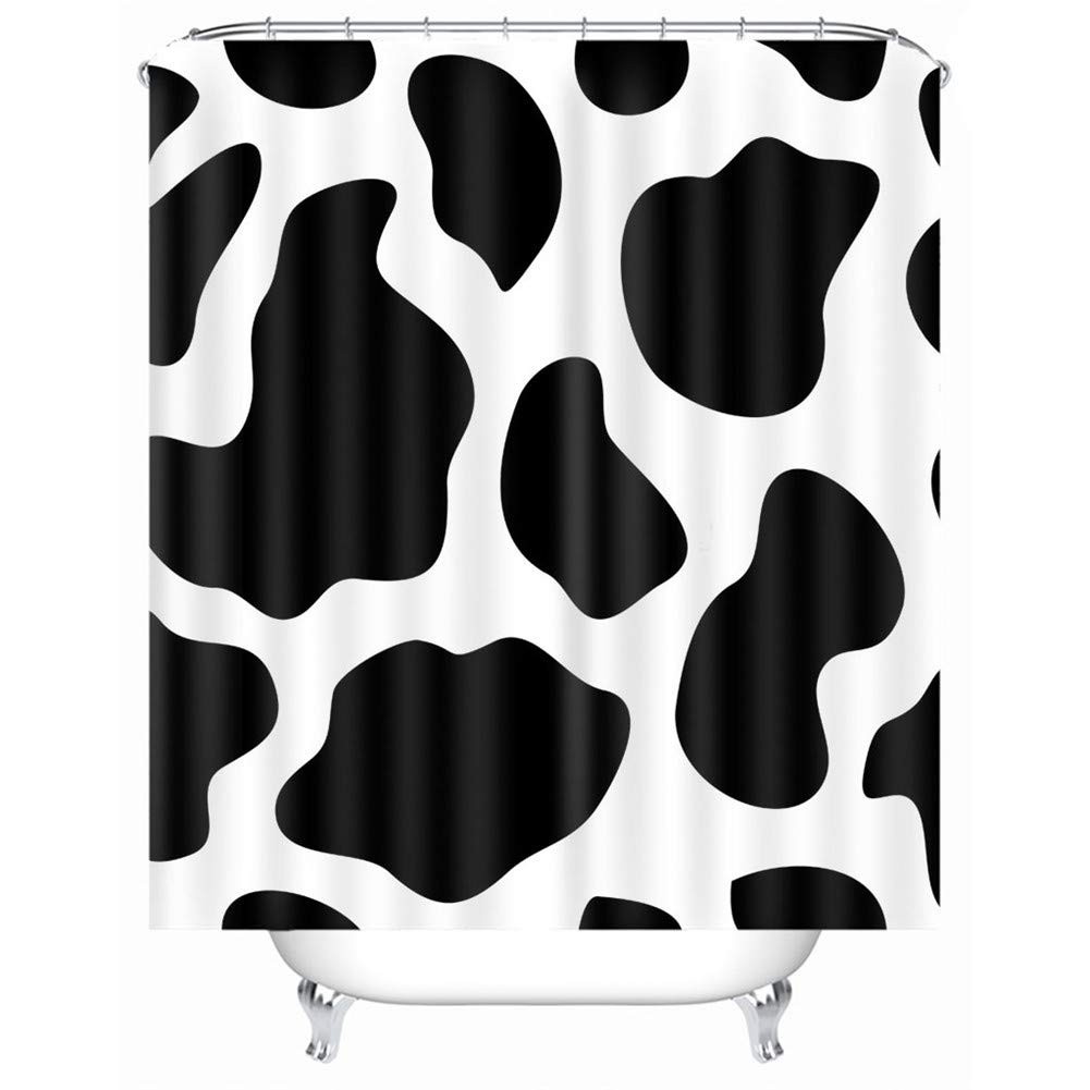Chickwin-Shop Black Cow Print Chickwin Shower Curtains Bathroom, 3D Print Shower Curtains Mould Proof Resistant Washable Shower Curtain Liner Waterproof Bath Curtain With 12 Hooks (,180X200cm)