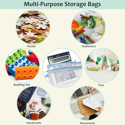 Pacote com 5 bolsas de malha com zíper, bolsa organizadora de quebra-cabeça e brinquedo com malha de