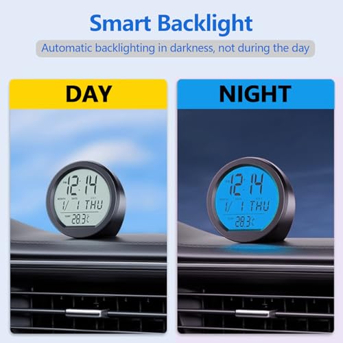 Image of Timloon Automotive Clock Gauge, Solar-Powered Car Gauge Clock with Automatic Night Backlight, Fahrenheit Temperature, 12 /24-Hour Format, Calendar for Car Truck (Includes Battery)