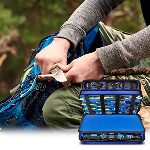 Image of GWCASE Display Case for 66+ Pocket Knives. Folding Holder, Butterfly Storage Organizer, Roll Collection Pouch Carrier Bag for Survival Tactical Outdoor for EDC Mini Knife -Blue