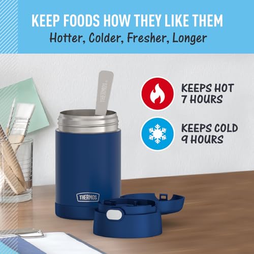 Image of THERMOS FUNTAINER Insulated Food Jar - 16 Ounce, Navy - Kid Friendly Food Jar with Foldable Spoon