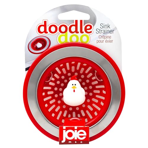 Joie Doodle Doo Kitchen Sink Strainer Basket, Fits All Standard Sinks, Stainless Steel, Cute Garbage Disposal Drain Cover, 4.5-Inch, Red Rooster