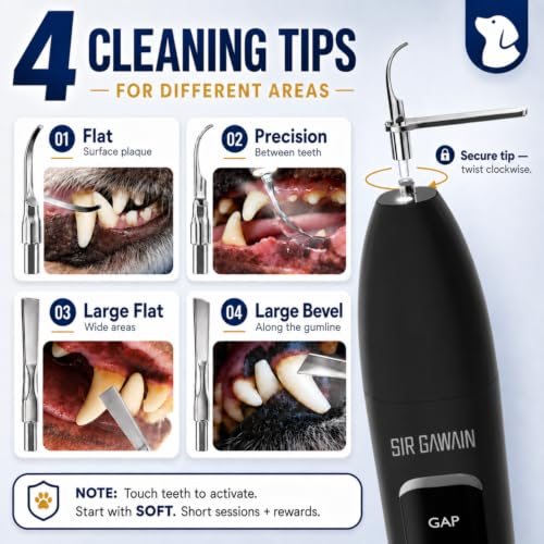 Image of SIRGAWAIN Pet Ultrasonic Dental Cleaner - Plaque, Tartar & Stains Remover, 4 Tips, 3 Modes, LED, Contact-Activated & Smart Touch Protection, Complete Cleaning Kit for Dogs & Cats (Black)
