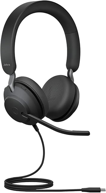 Jabra Evolve2 40 PC Headset  Noise Cancelling UC Certified Stereo Headphones With 3-Microphone Call Technology  USB-C Cable  Black