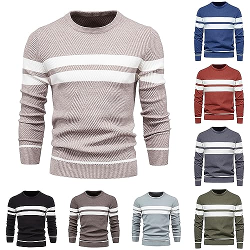 Mens Striped Pullover Sweater Unisex Crewneck Contrast Color Slim Fit Winter Thermal Knitted Sweaters3