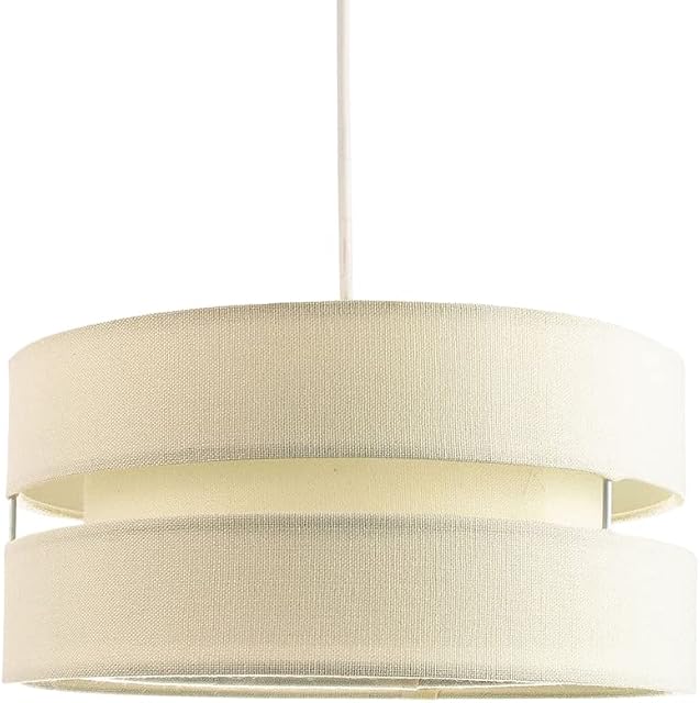 Contemporary Quality Cream Linen Fabric Triple Tier Ceiling Pendant Light Shade | 60w Maximum | Designer Style | 26cm Diameter by Happy Homewares