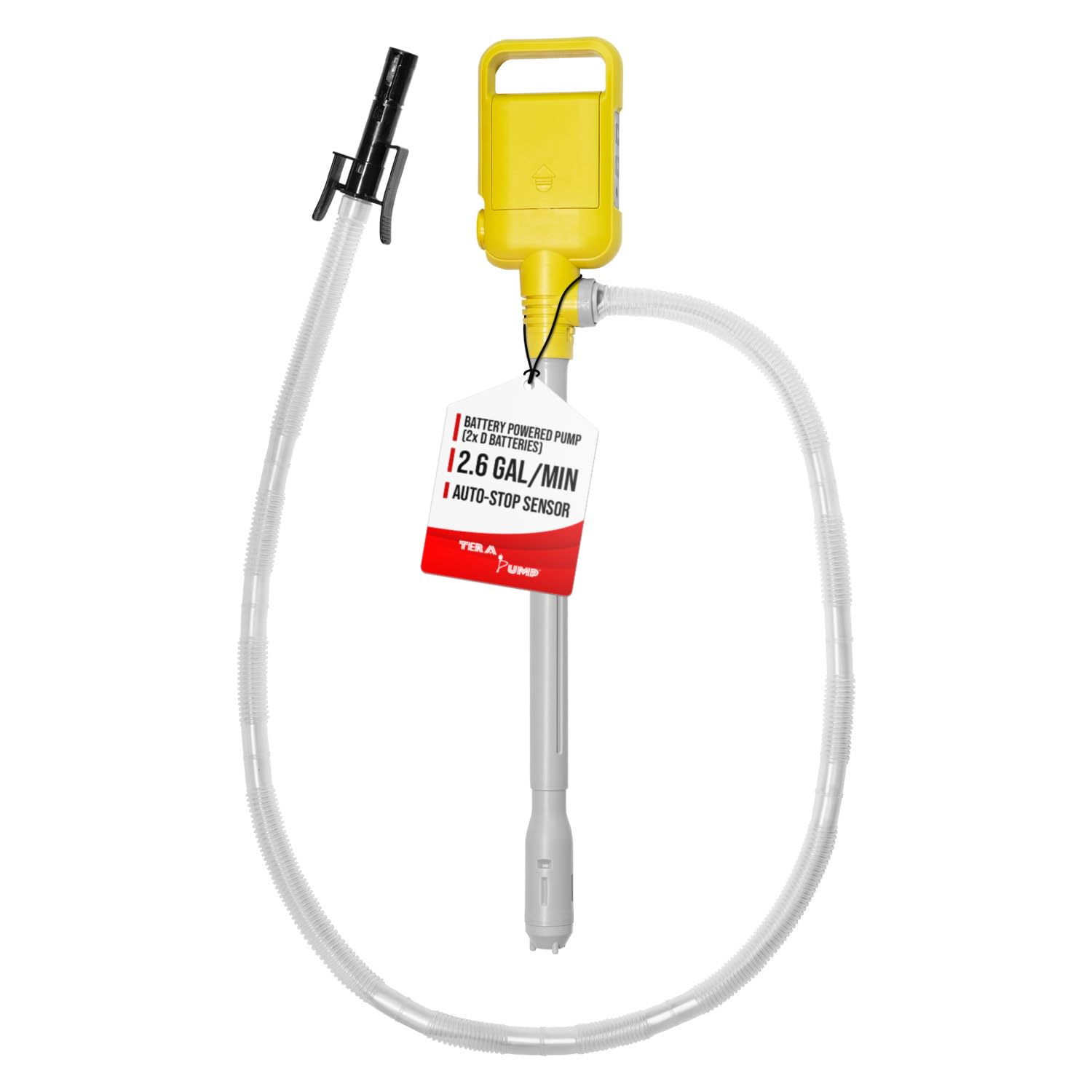 TERA PUMP Multipurpose Fuel Transfer Pump w/Auto Stop Sensor - Powerful Motor, 2.6 GPM, Battery Powered, Portable Gas Pump, 4.1ft Discharge Hose