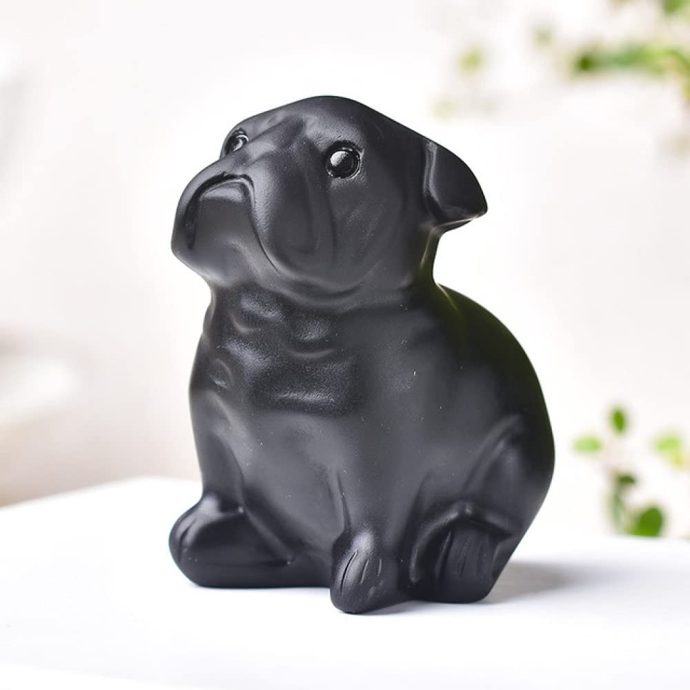 Estatuilla de obsidiana natural con diseño de perro tallado a mano para decoración, 58mm